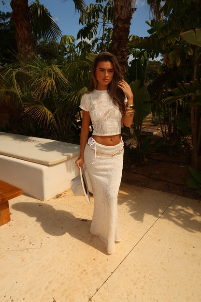 Top Isla Cropped de Manga Corta en Marfil