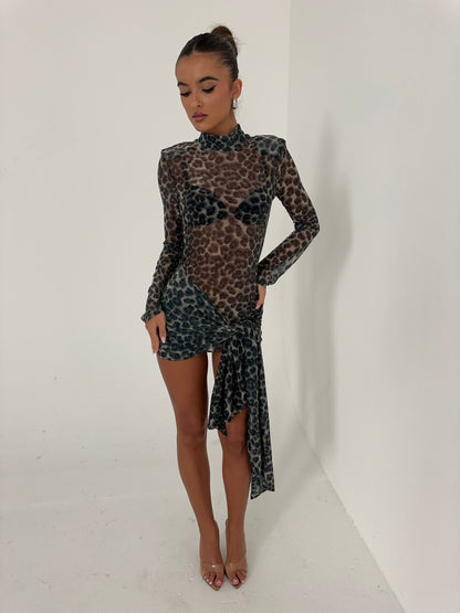 Vestido Gianna Sheer Tie en Negro & Plata