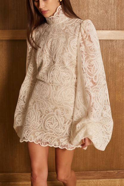 Conjunto de blusa y falda de encaje blanco crema Eulalie