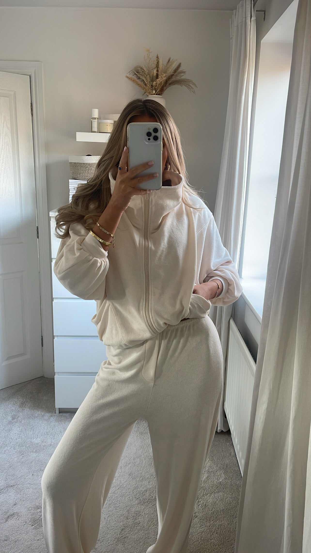 Chaqueta Towelling Funnel Neck en Crema