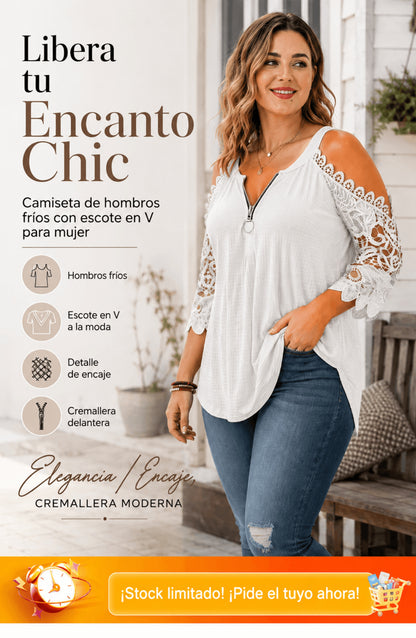 Top de encaje con hombros al aire y cremallera