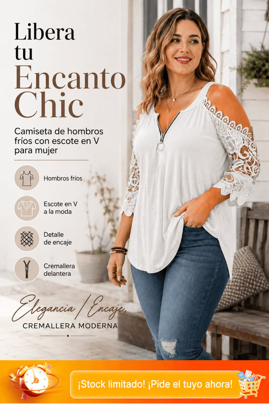 Top de encaje con hombros al aire y cremallera