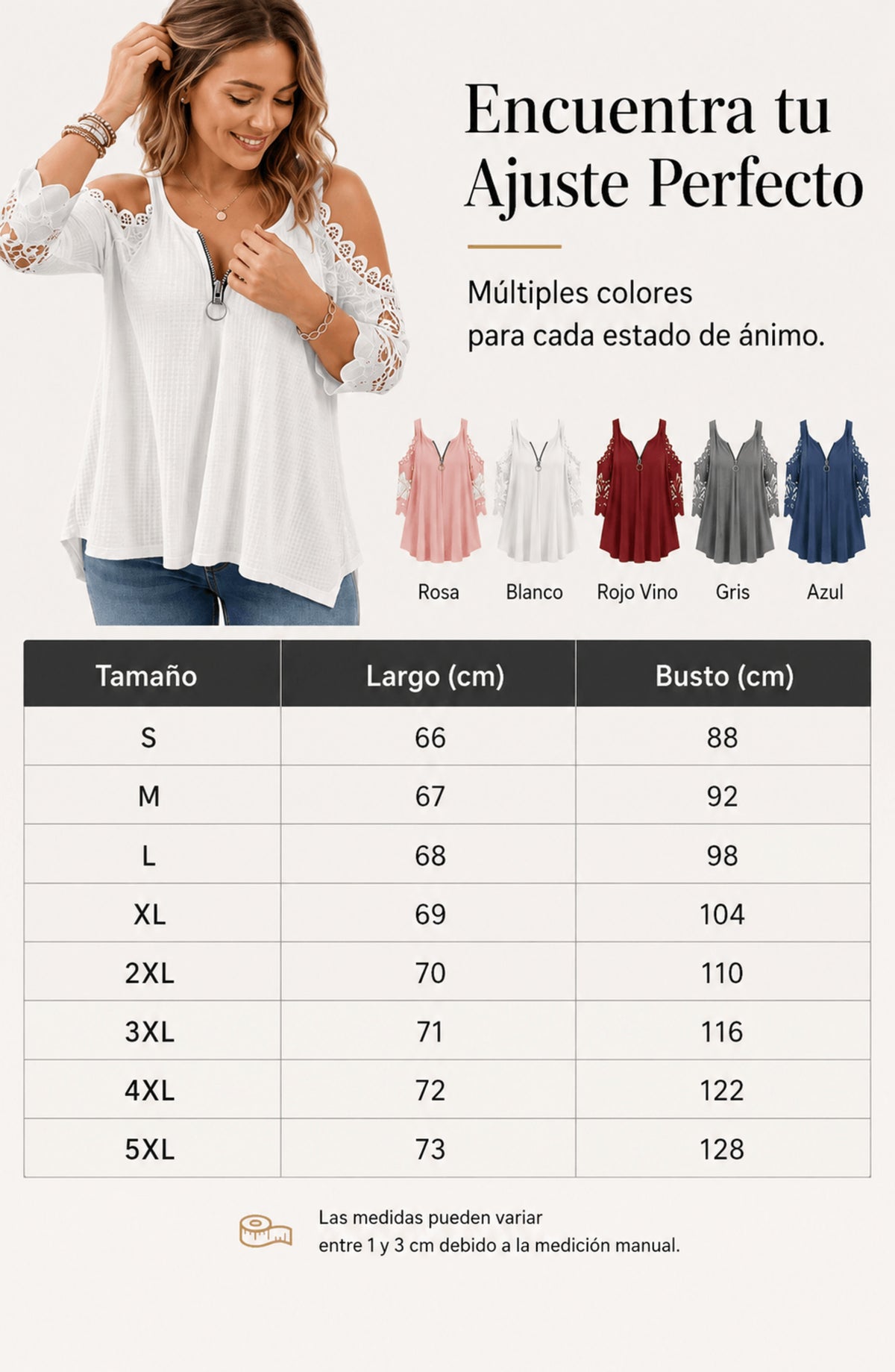 Top de encaje con hombros al aire y cremallera