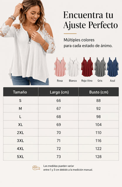 Top de encaje con hombros al aire y cremallera