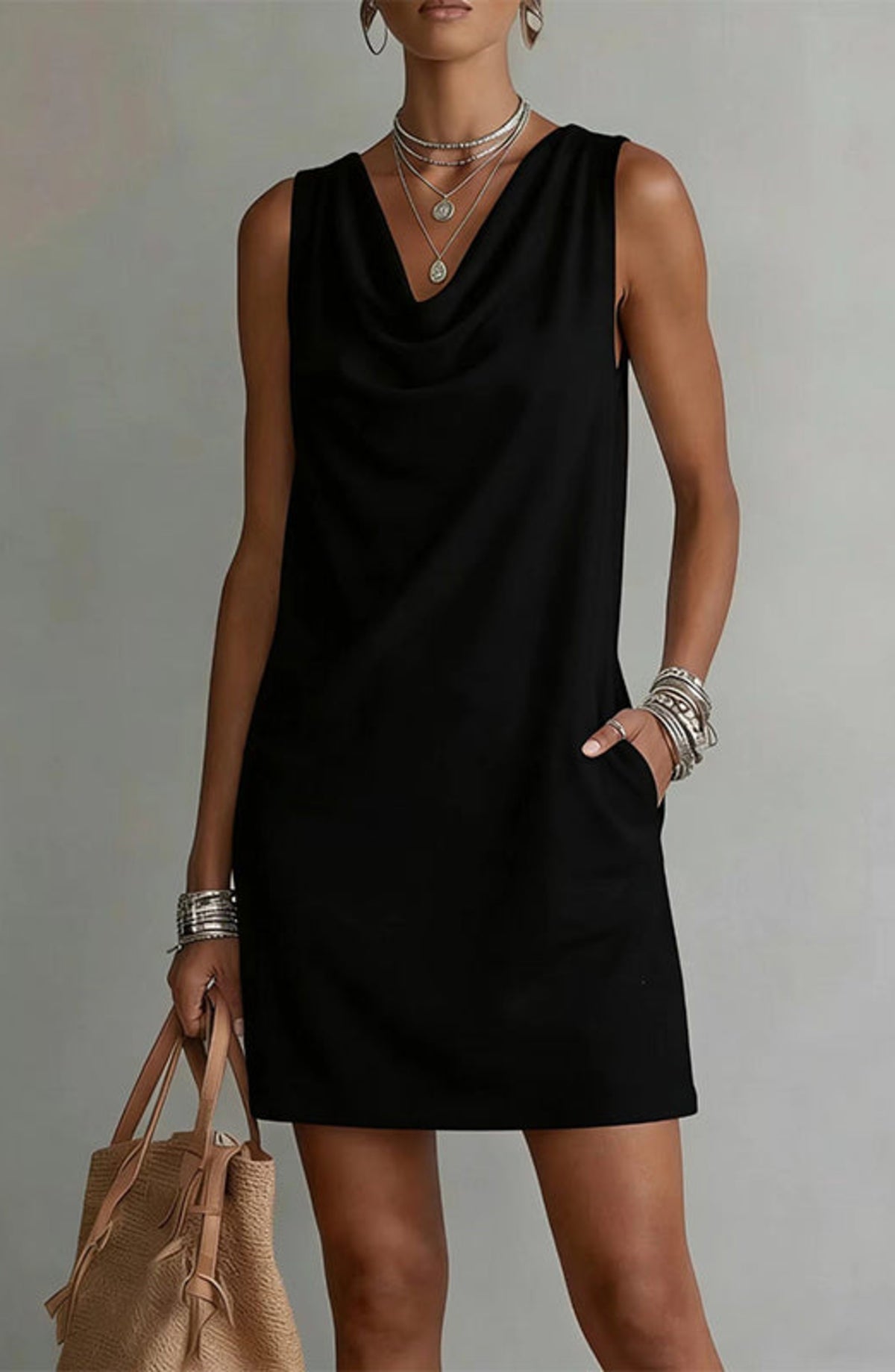 Vestido entallado con cuello barco