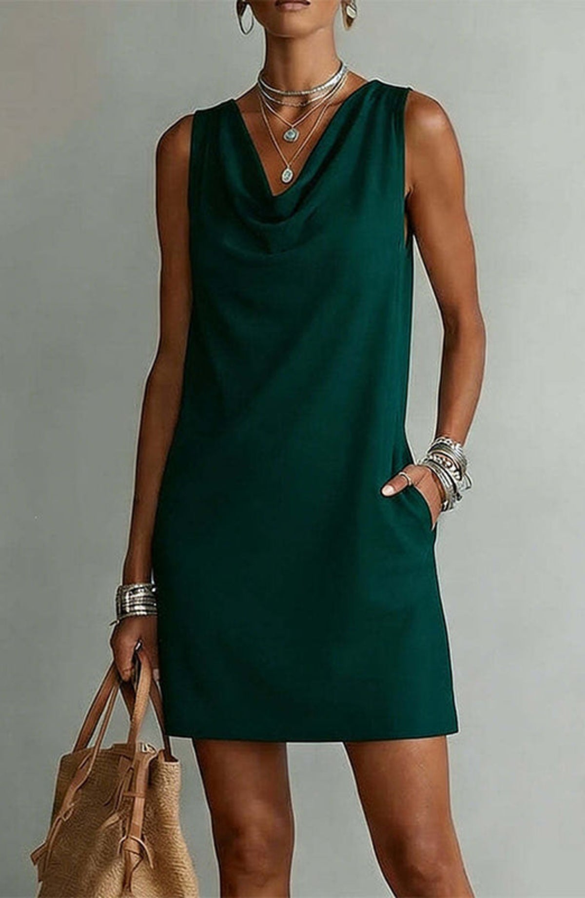 Vestido entallado con cuello barco