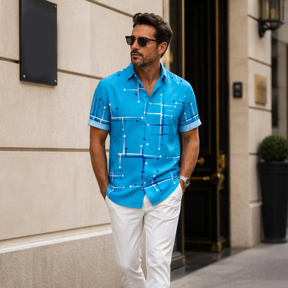 📢📢 50 % DE RÉDUCTION !! ⏰ Chemise boutonnée à coupe décontractée et imprimé géométrique pour homme