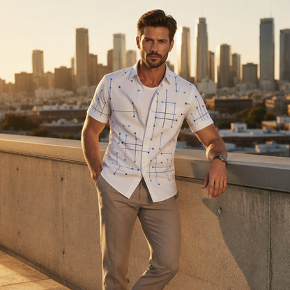 📢📢 50 % DE RÉDUCTION !! ⏰ Chemise boutonnée à coupe décontractée et imprimé géométrique pour homme