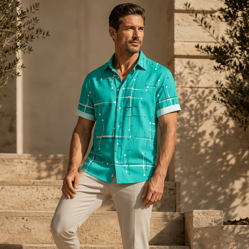📢📢 50 % DE RÉDUCTION !! ⏰ Chemise boutonnée à coupe décontractée et imprimé géométrique pour homme