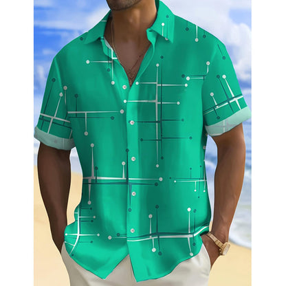 📢📢 50 % DE RÉDUCTION !! ⏰ Chemise boutonnée à coupe décontractée et imprimé géométrique pour homme